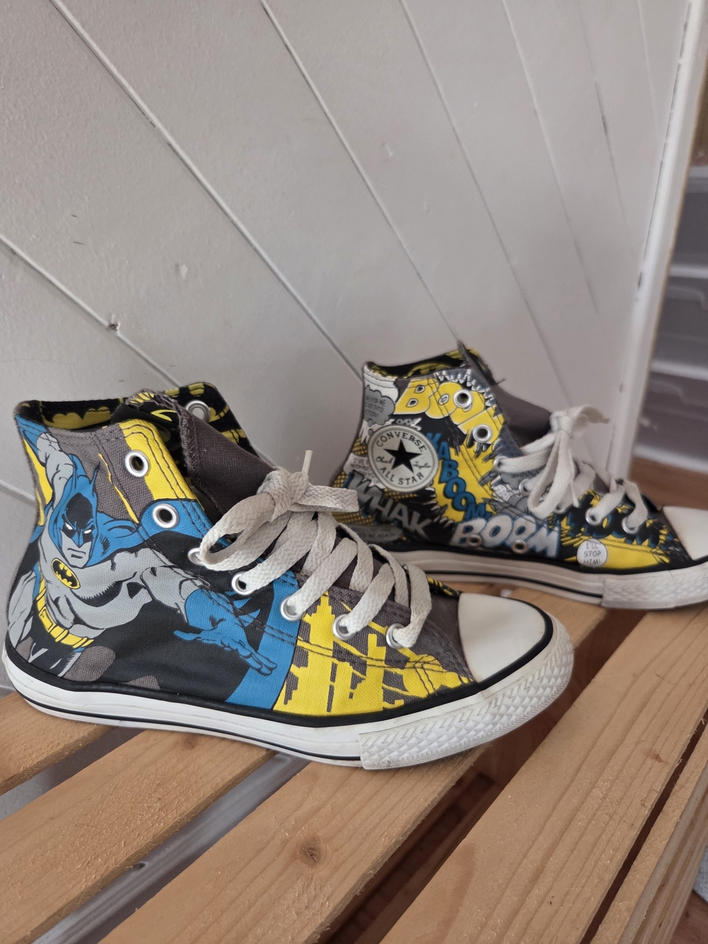 Converse Kids High-Top Sneakers in Black, Yellow, Blue with Batman Print